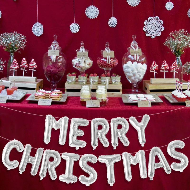 Tellpet Merry Christmas Balloons Banner Party Decorations, Silver - Image 5